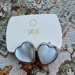 Heart-Shaped Silver and White Earrings
